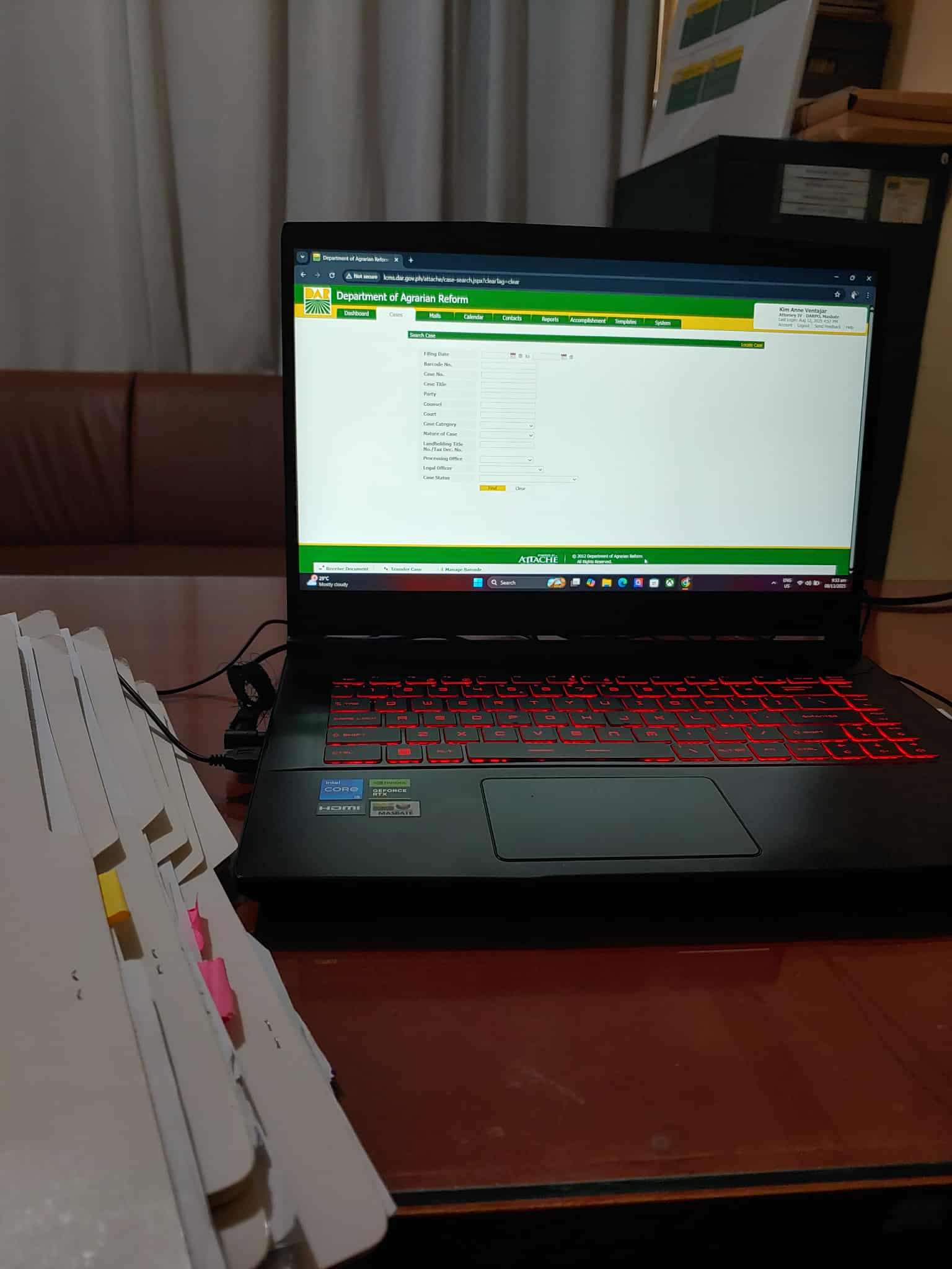 Laptop and filing materials used during OJT at DAR Masbate